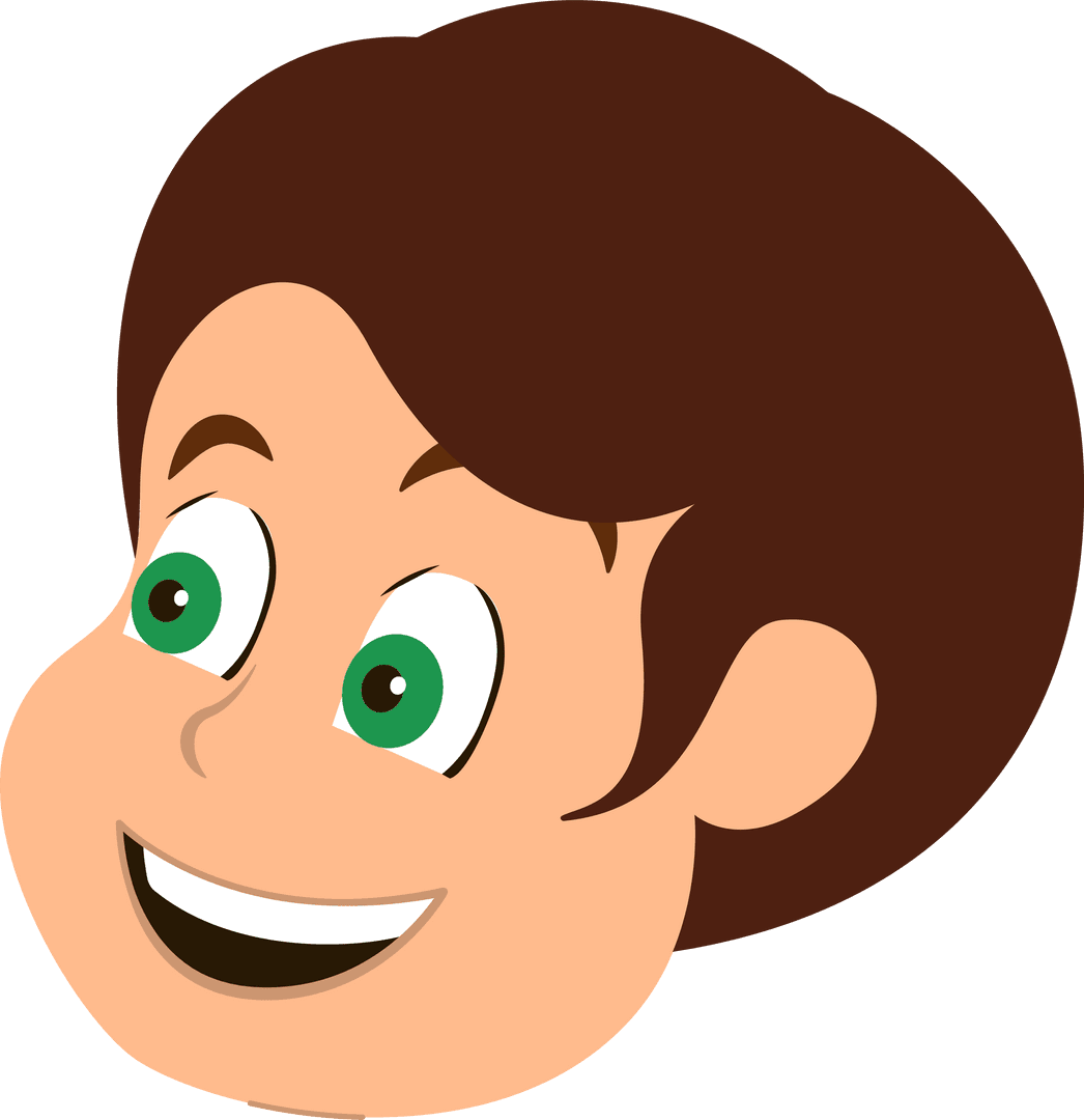 Cheerful Cartoon Boy Face with Green Eyes on Transparent Background