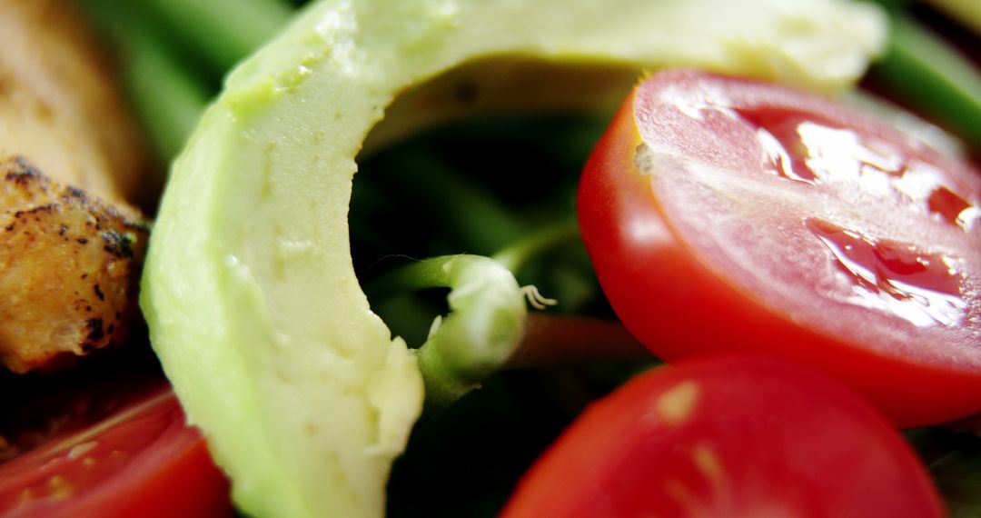 Macro Close-up of Fresh Avocado and Cherry Tomato Salad - Free Images, Stock Photos and Pictures on Pikwizard.com