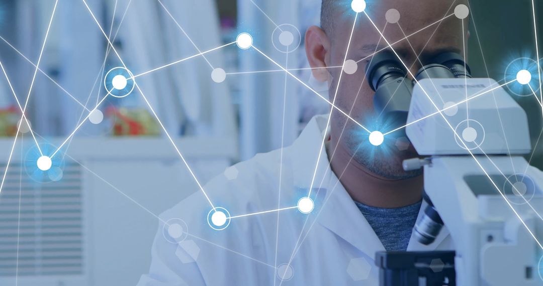 Scientist Performing Research with Digital Network Overlay