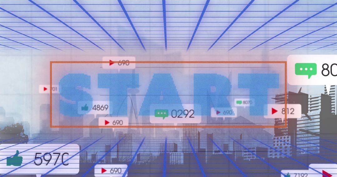 Futuristic Digital Interface with Growth Indicators Over Cityscape