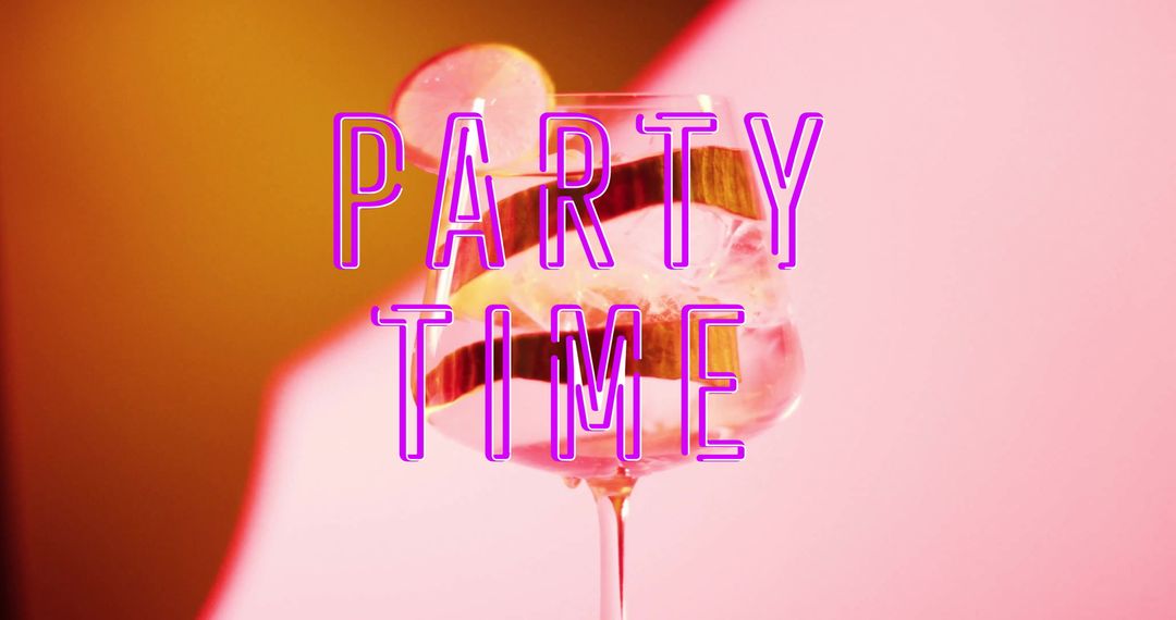 Neon Party Time Text Design with Refreshing Cocktail - Free Images, Stock Photos and Pictures on Pikwizard.com