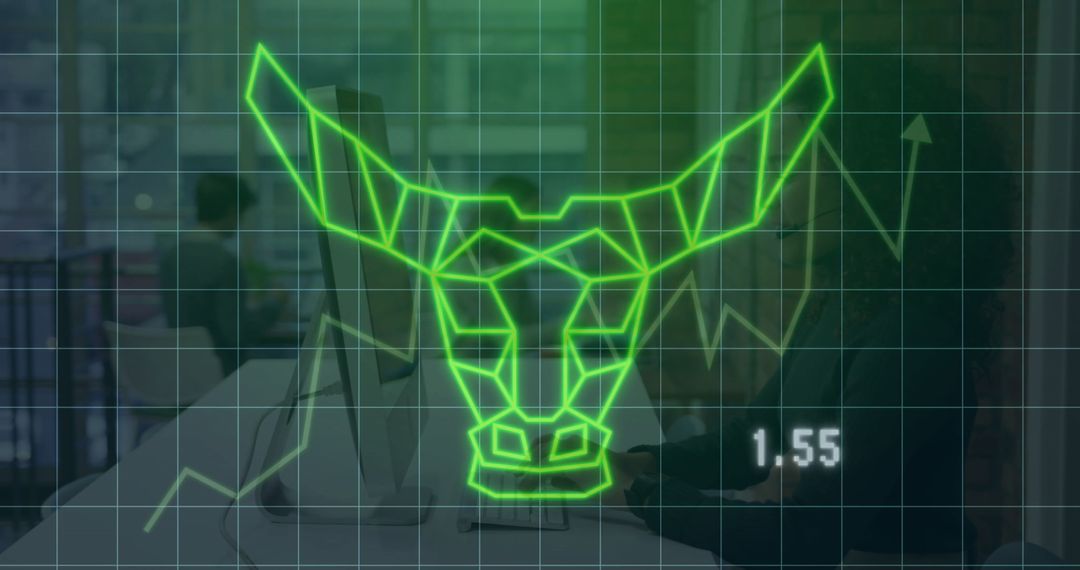 Team of Analysts Collaborating with Futuristic Finance Overlay