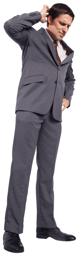 Confused Businessman on Transparent Background Scratching Head