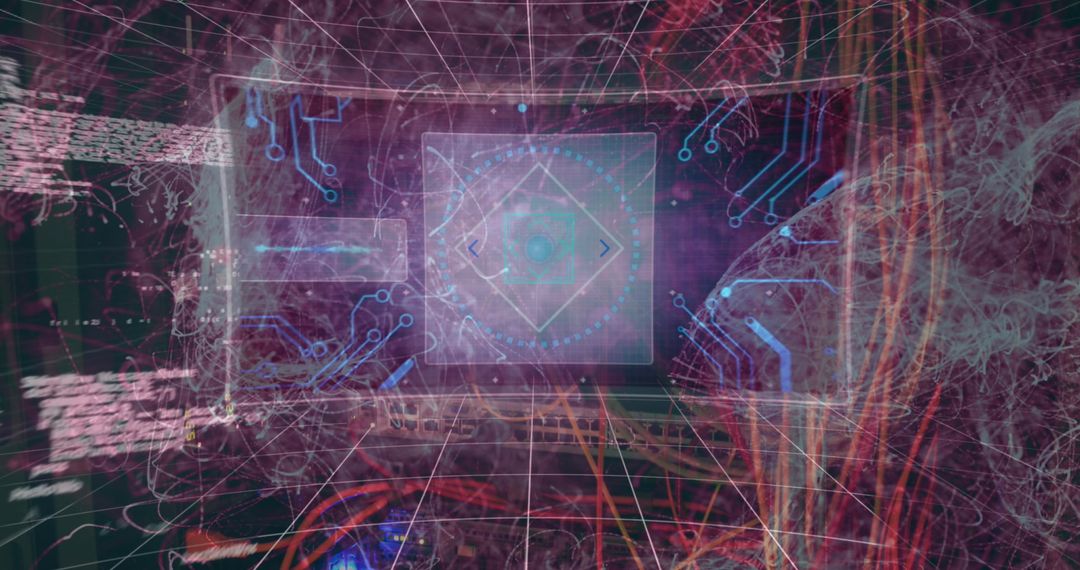Futuristic Neon Holographic Interface Display with Cyber Data Grid