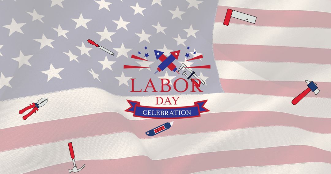 Labor Day Celebration with American Flag and Tools Overlay