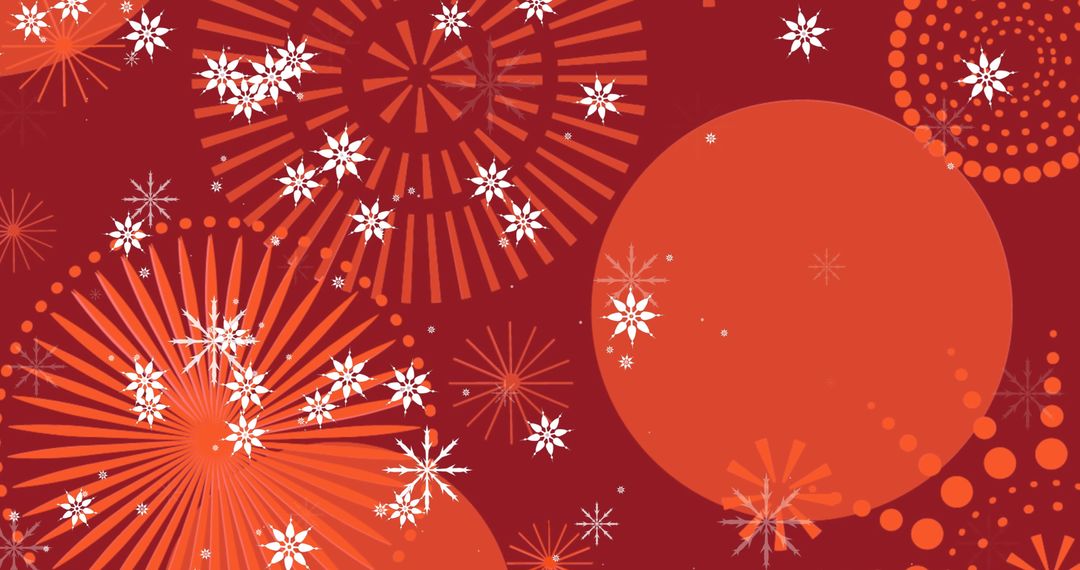 Festive Snowflakes and Fireworks on Dark Red Background