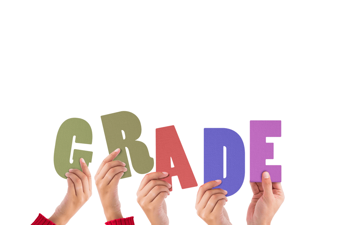 Hands Holding Colorful Transparent Letters Saying Grade