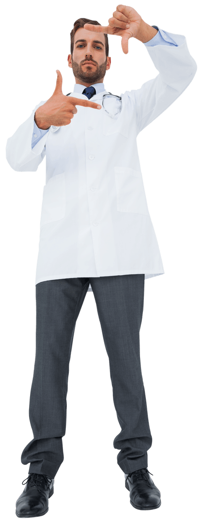 Transparent Background Doctor Interacting with Virtual Screen