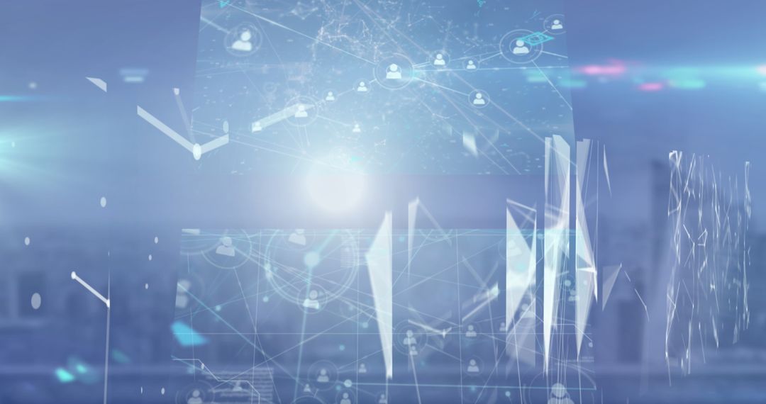 Futuristic Digital Interface Over City Panorama with Icons