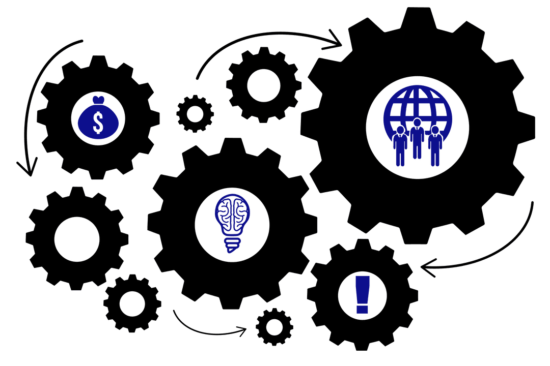 Transparent Eclectic Business Icons and Cogs Illustration