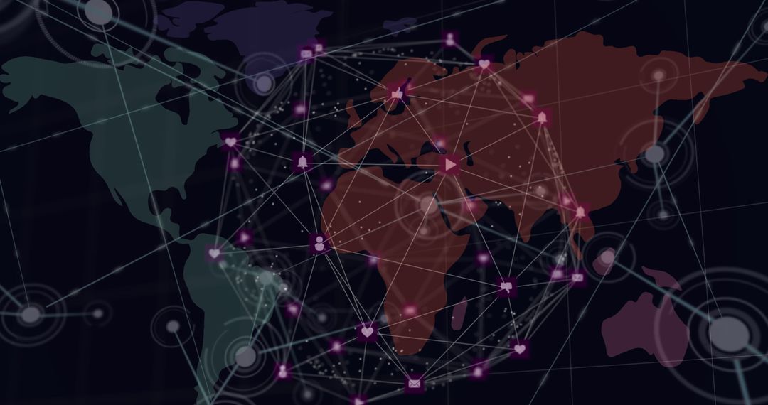 Global Digital Network Connecting Continents on World Map