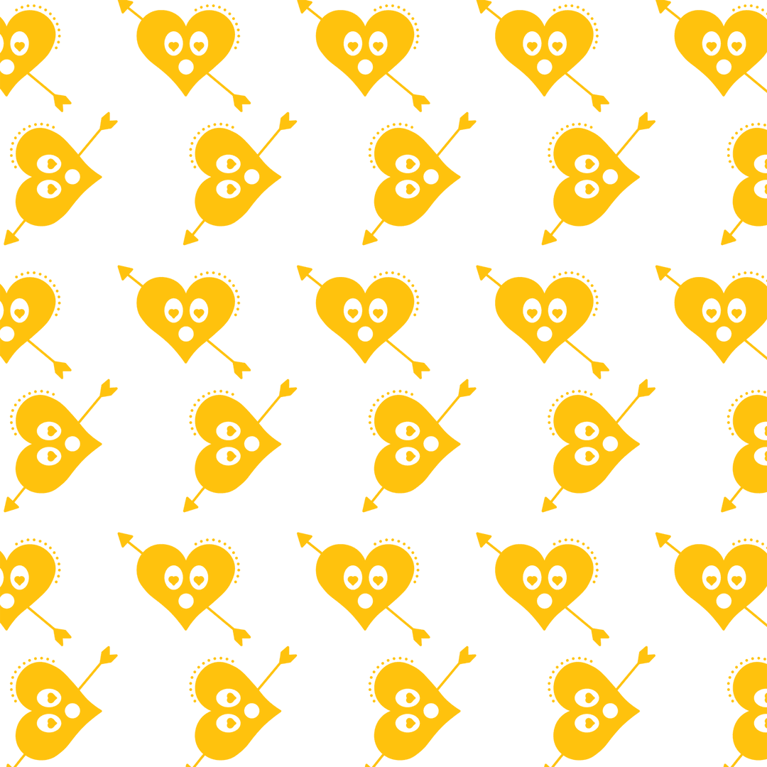 Yellow Heart and Arrow Pattern on Transparent Background