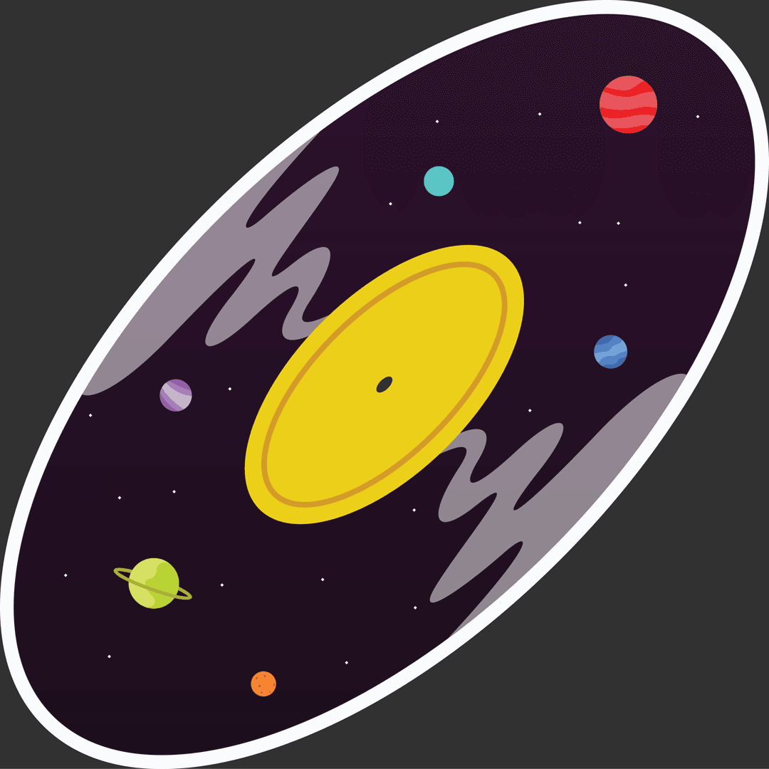 Transparent Vinyl Record Galaxy with Planets Illustration