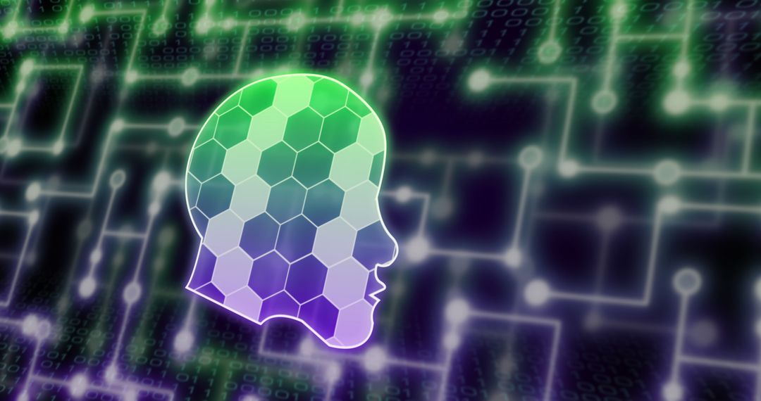 Digital Human Head with Network and Binary Code Background