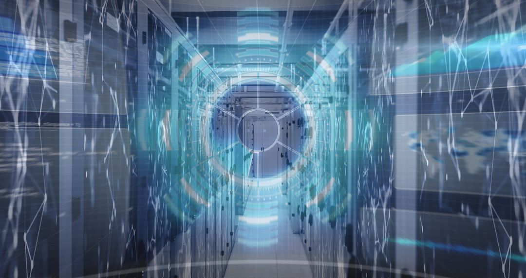 Futuristic Digital Interface with Data Servers and Scanning Effect