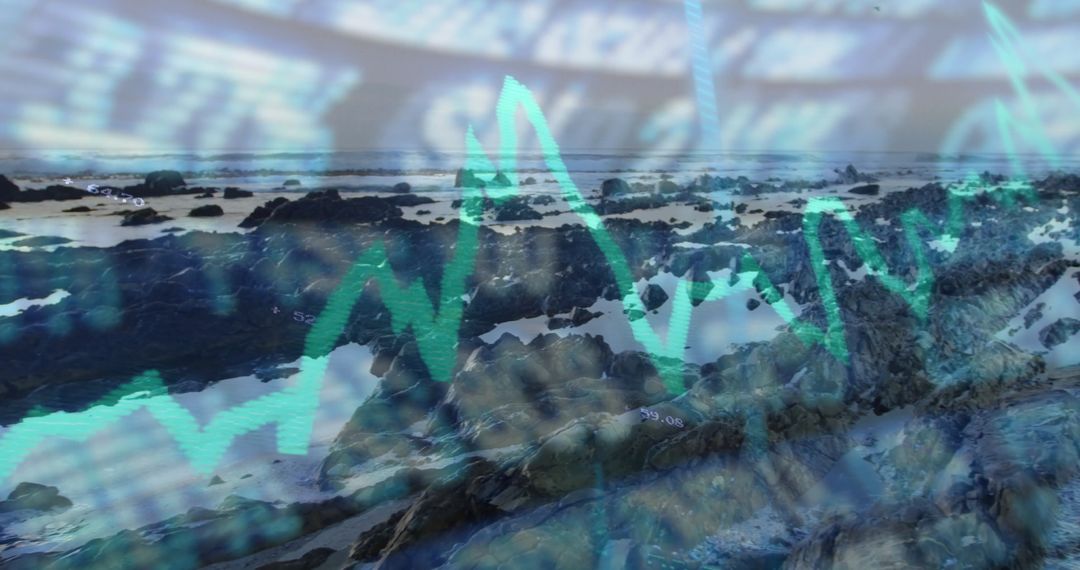 Abstract Merge of Coastal Landscape and Financial Data Visualization