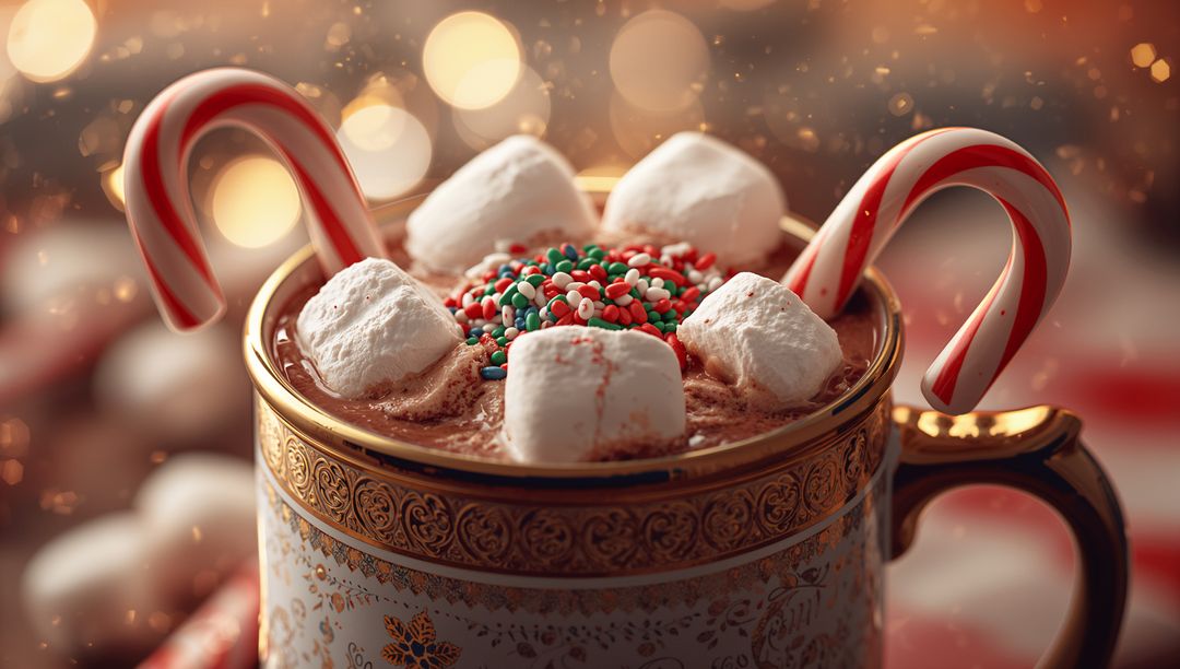Festive Hot Cocoa with Marshmallows and Candy Canes
