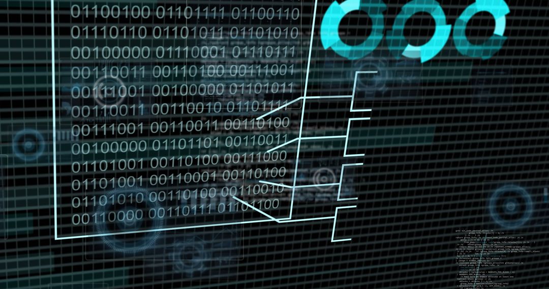 Binary Code and Digital Data Processing on Black Background