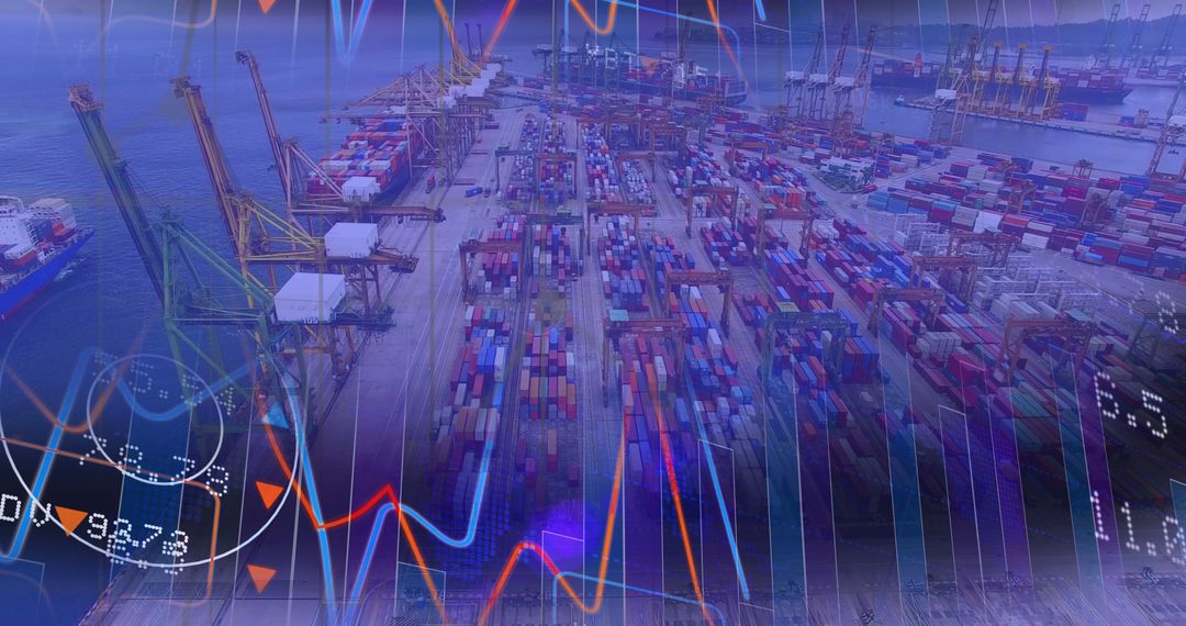 Aerial View of Busy Seaport with Overlayed Graphical Elements