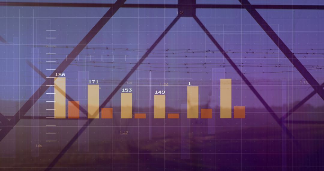 Financial Data Visualization with Electricity Pylons in Background