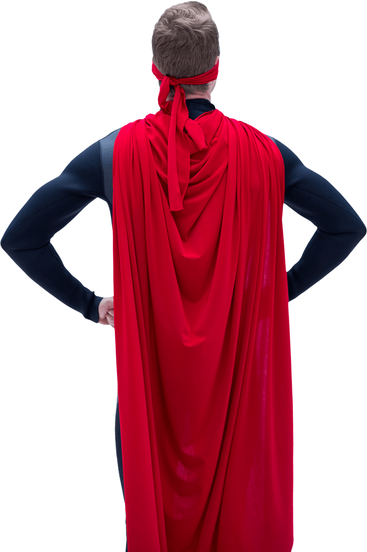 Transparent Hero Posing in Red Cape Back View