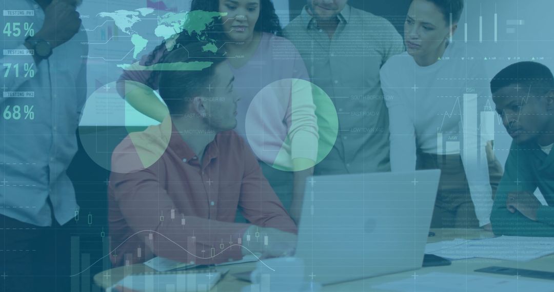 Diverse Team Collaborating on Data Analysis in Conference Room