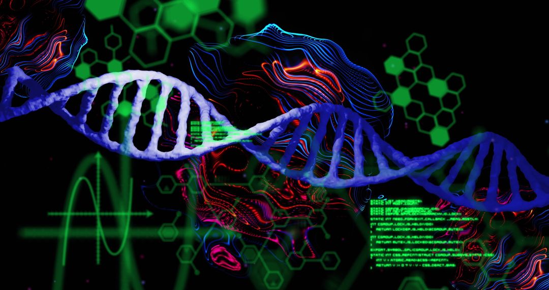 Futuristic DNA Strands with Digital Data Overlays
