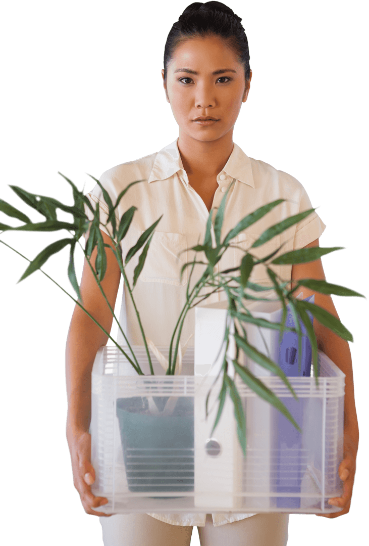 Transparent Background Upset Woman Carrying Box of Office Belongings