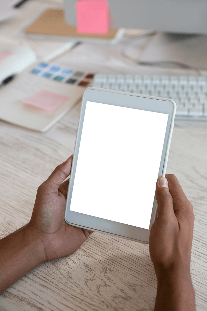 Transparent Screen Tablet With Creative Office Background