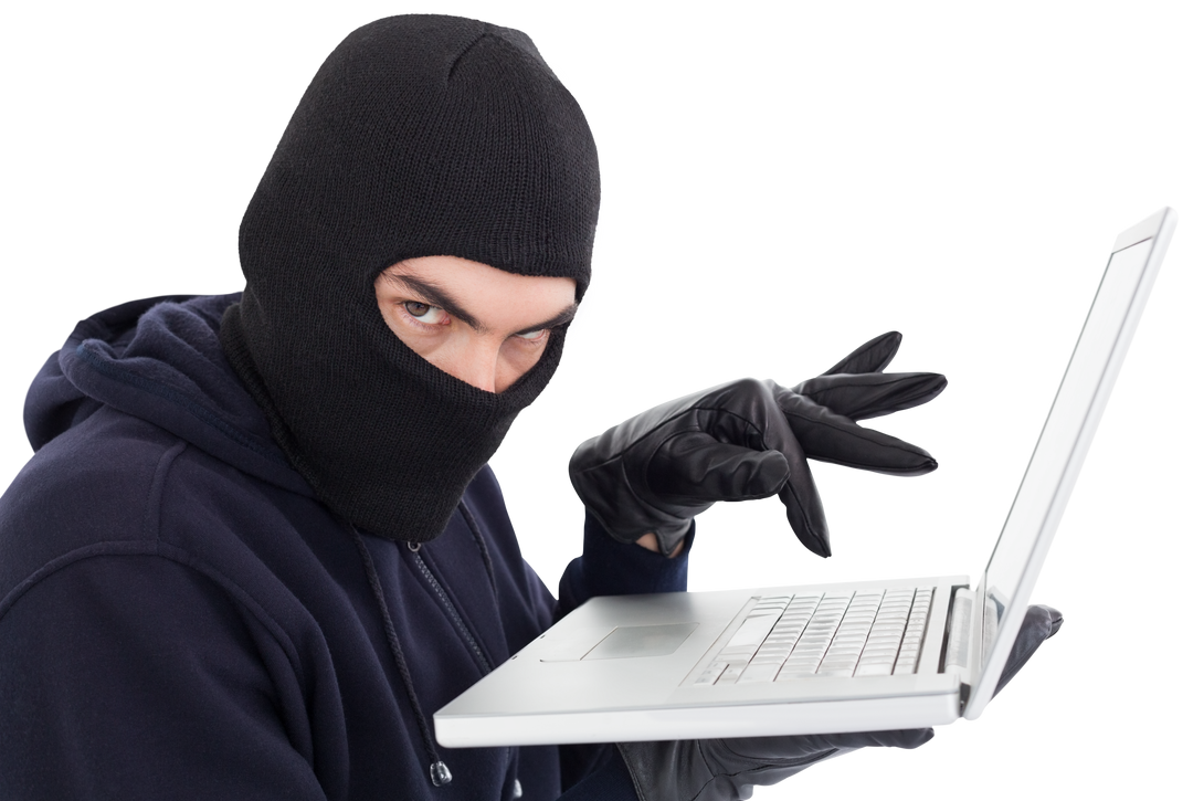 Cyber Crime Hacker in Balaclava Working on Laptop Transparent Background - Download Free Stock Images Pikwizard.com