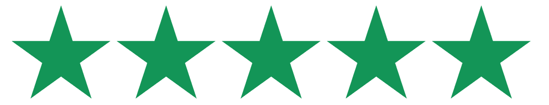 Five Green Stars on Transparent Background for Reviews