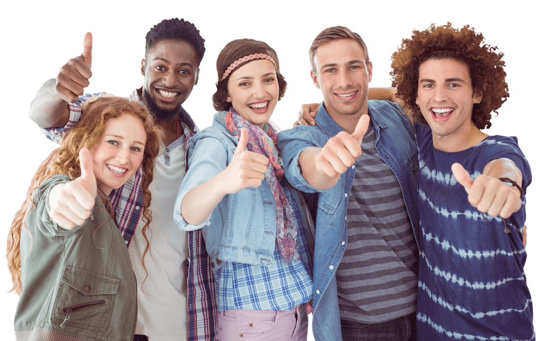 Diverse Group of Fashion Students Giving Thumbs Up in Transparent Background