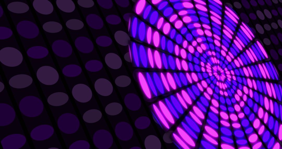 Colorful Circular Light Display on Black Background with Violet Dots