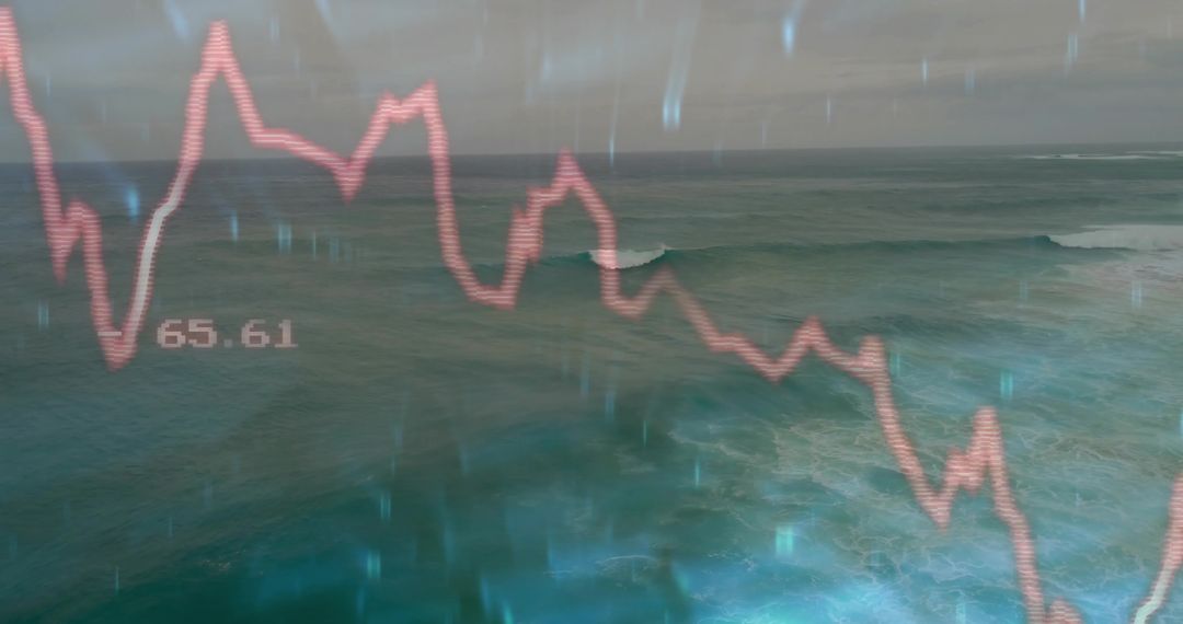 Falling Market Graph Overlaying Stormy Ocean Waves Showing 65.61 Decline