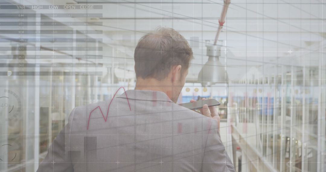 Businessman Analyzing Data with Smartphone in Airport Terminal