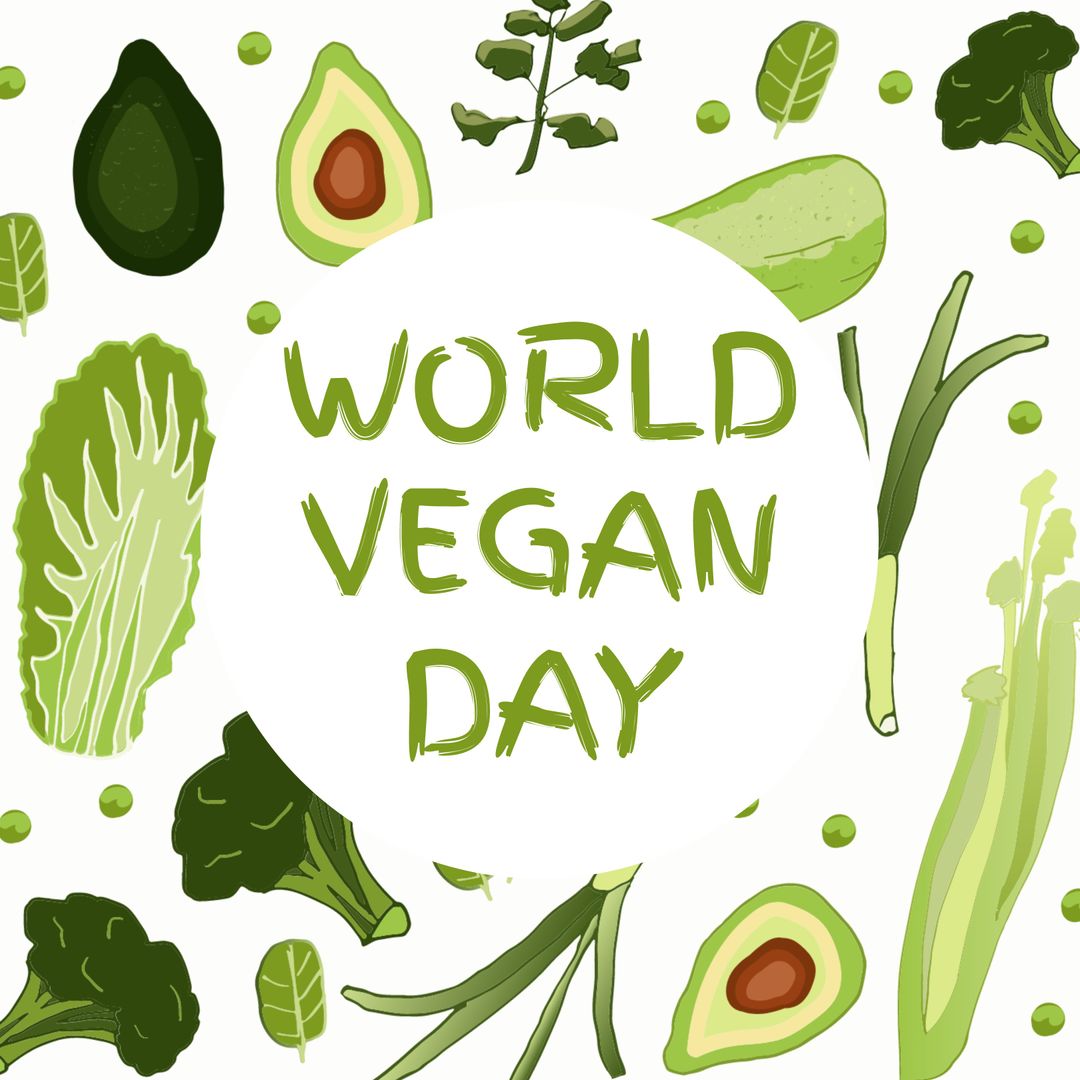 World Vegan Day Celebration Background with Various Green Vegetables
