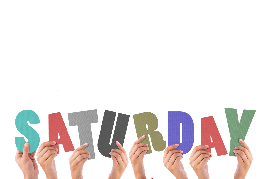 Hands Holding Transparent Letters Creating Saturday