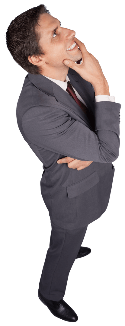 Transparent Businessman Contemplating Ideas with Hand on Chin