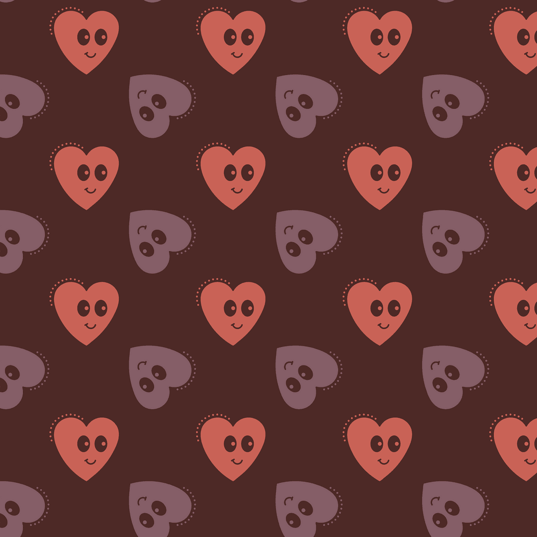 Cute Heart Pattern with Face Expressions on Transparent Background