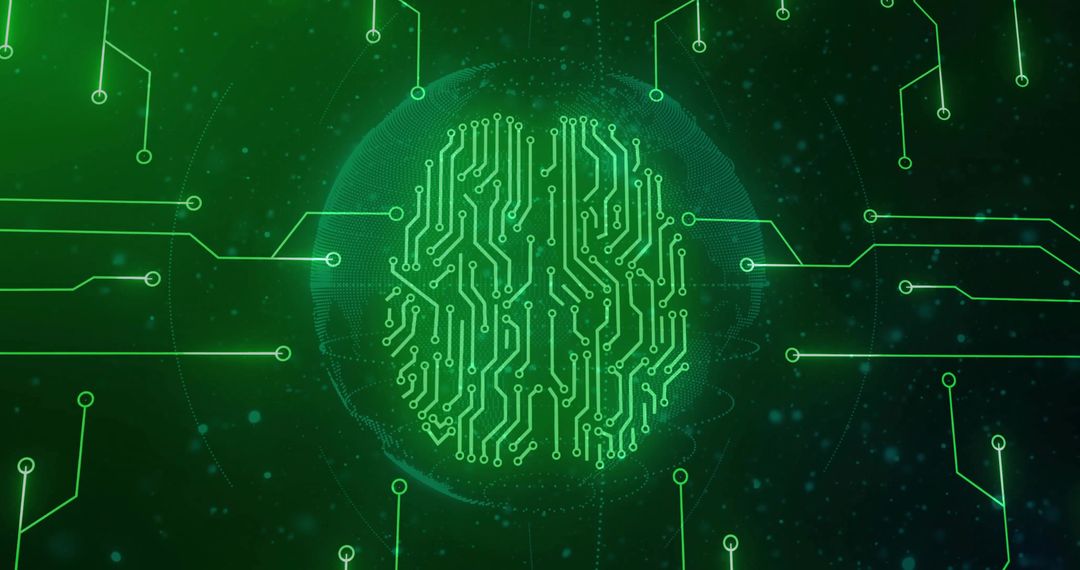 Futuristic Circuit Brain with Neon Green Glow Symbolizing AI