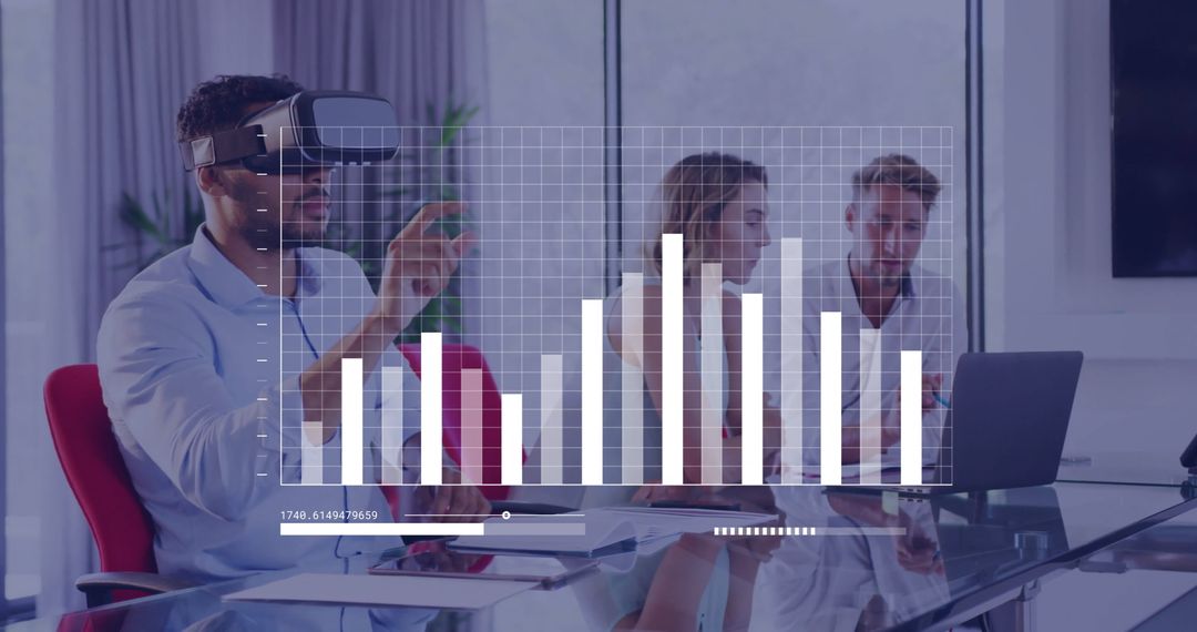 Businessman Analyzing Data with VR Technology in Office