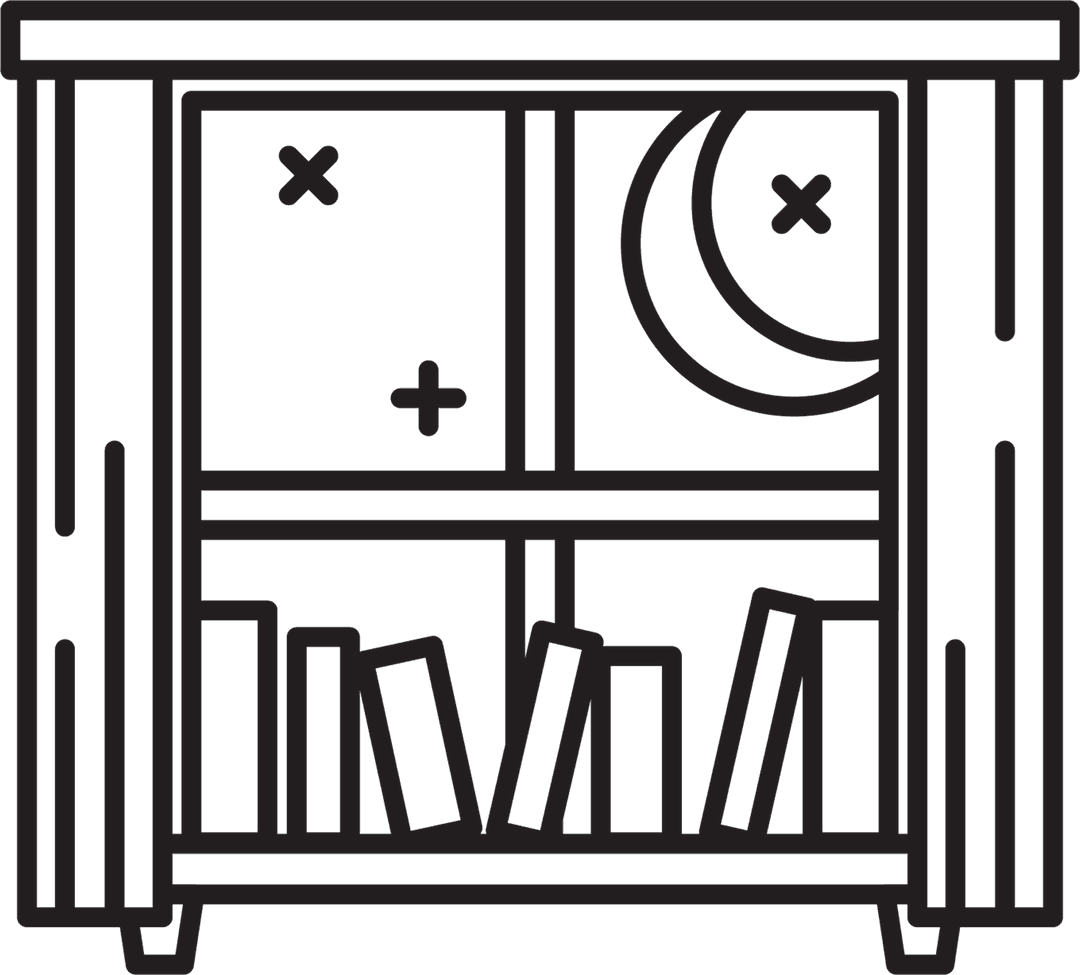 Transparent Illustration of Books and Night Sky with Moon