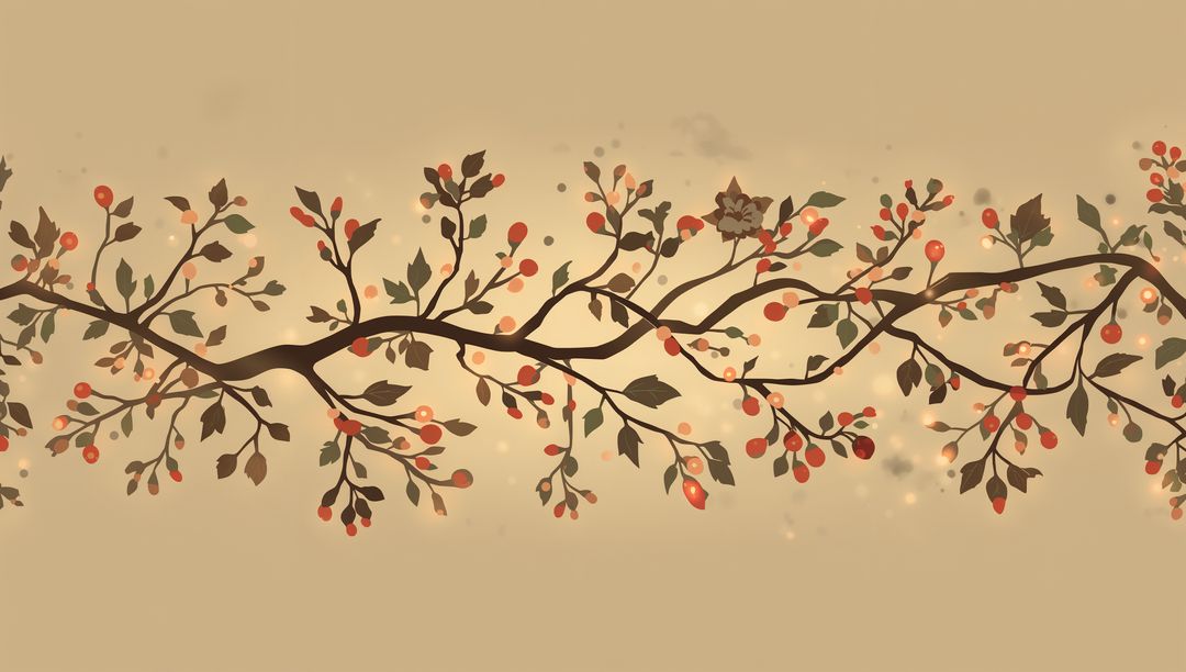 Autumn Branch with Red Berries Soft Bokeh on Warm Beige Backdrop for Seasonal Layouts