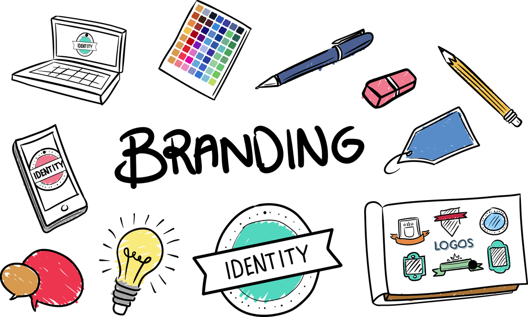 Transparent Branding Elements and Business Media Icons Montage