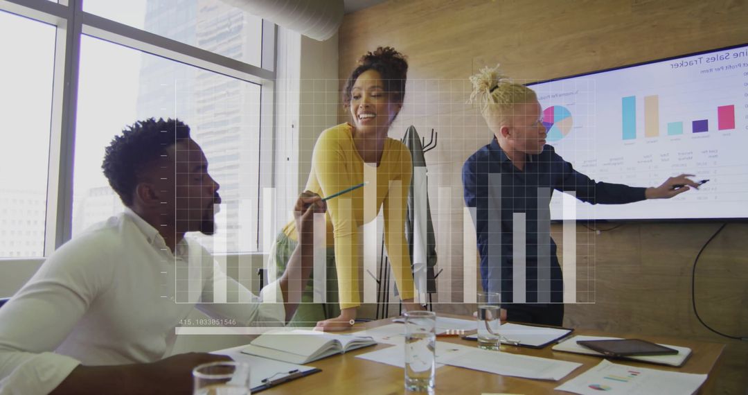 Diverse Team Collaborating in High-Tech Workplace Meeting
