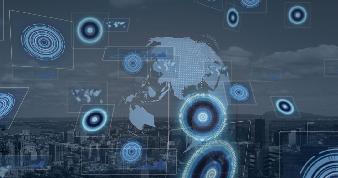 Futuristic Scanning Interface Deployed Over Cityscape
