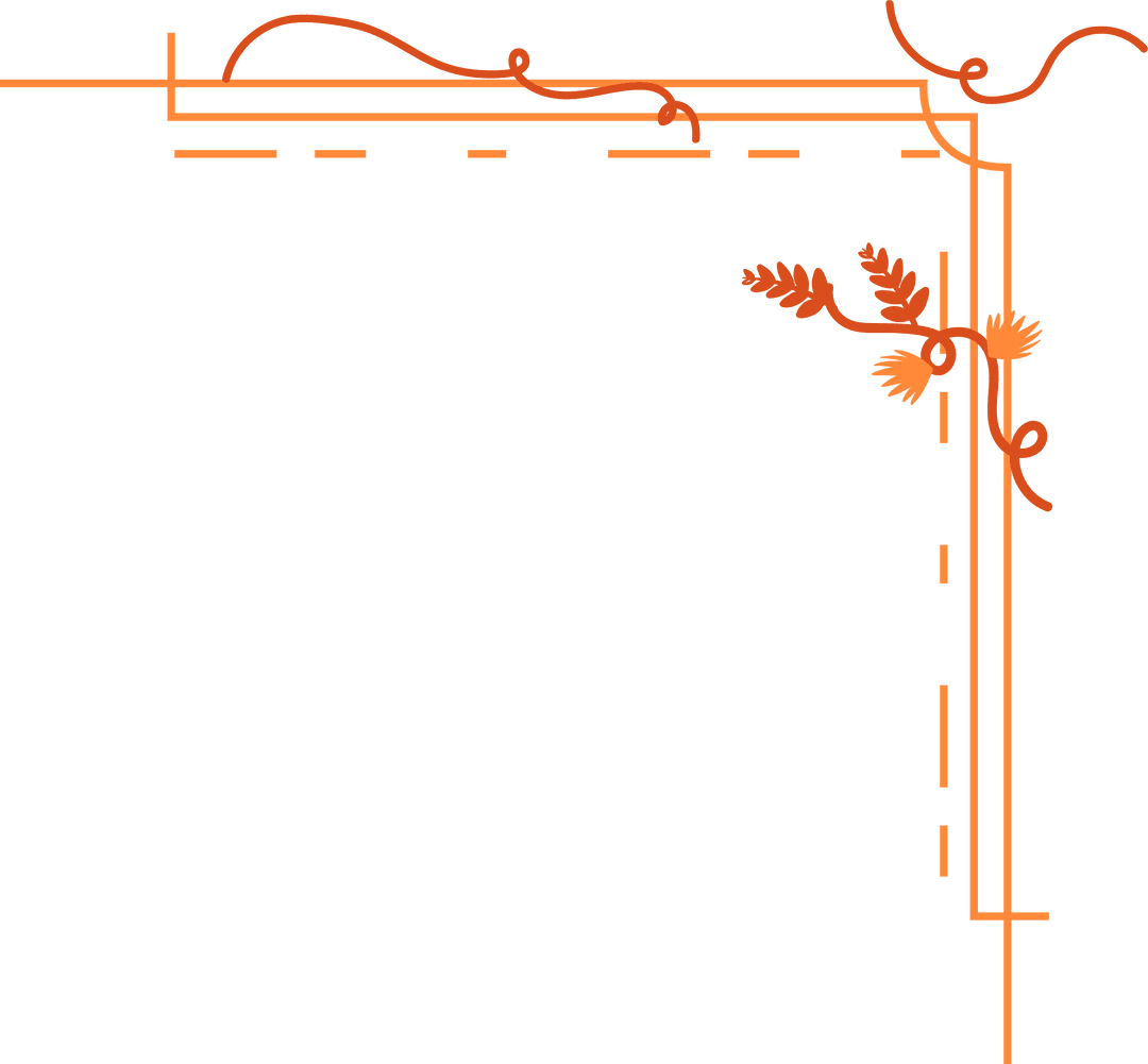 Abstract Ornamental Orange Vine Corner Decoration on Transparent Background