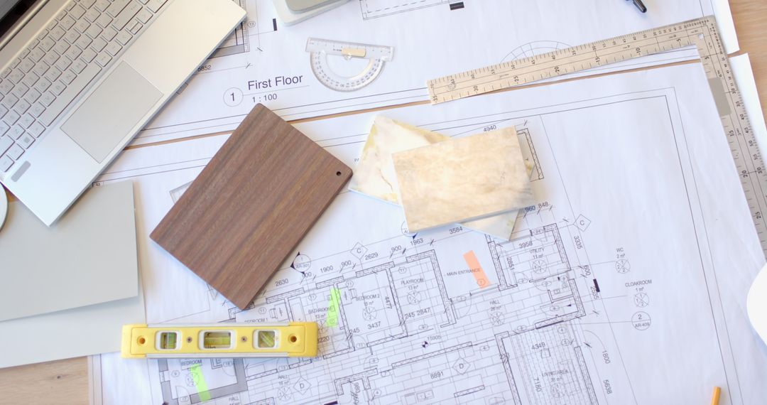 Architectural Blueprint Drafting Workspace with Tools