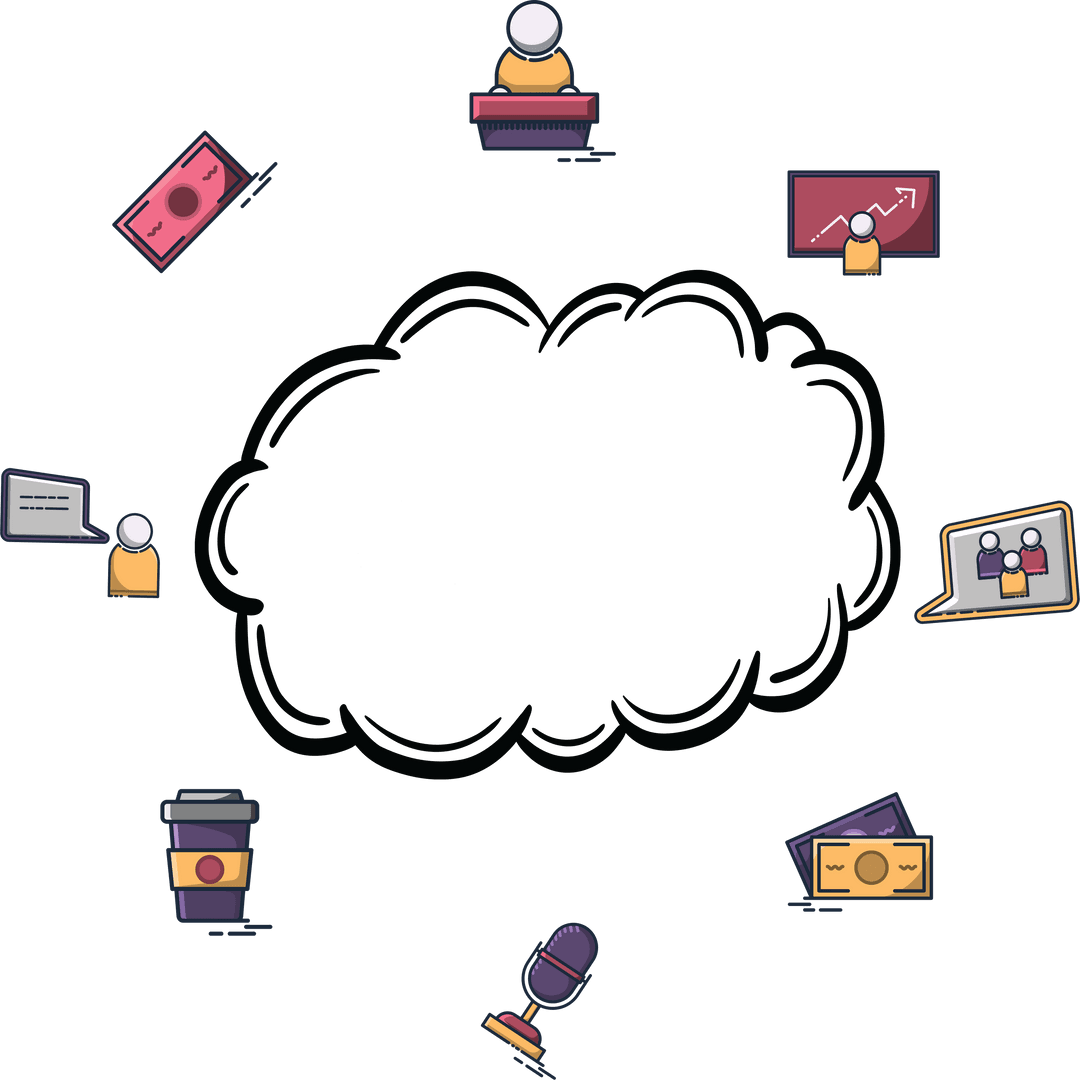 Communication and Technology Icons Illustration on Transparent Background