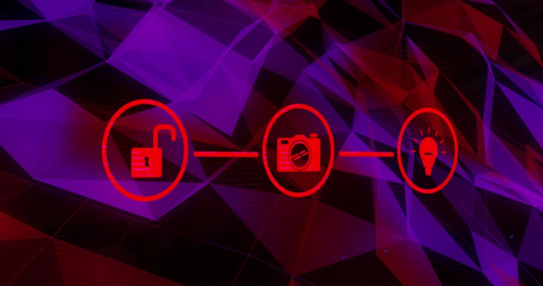 Glowing Digital Icons on High-Tech Geometric Background